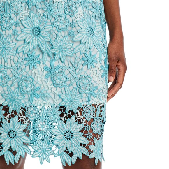 Eliza J High-Neck Sleeveless Lace Sheath Dress Mini Cocktail 12 Light Blue - Picture 5 of 10